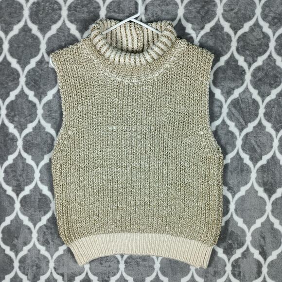 Pilcro Sweater Vest Women Small Cream Gold Metallic Turtleneck Layer - Picture 2 of 8
